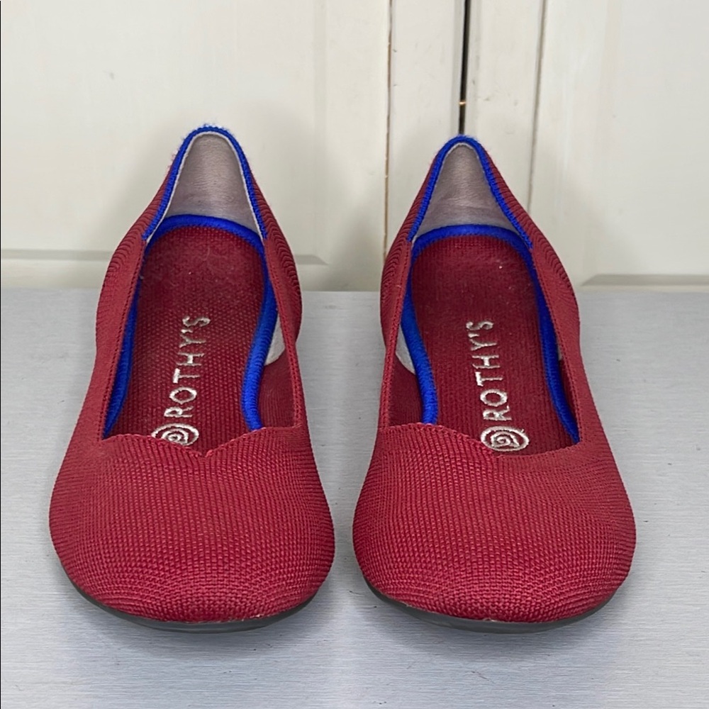 Rothy's Red Flats with Blue Trim